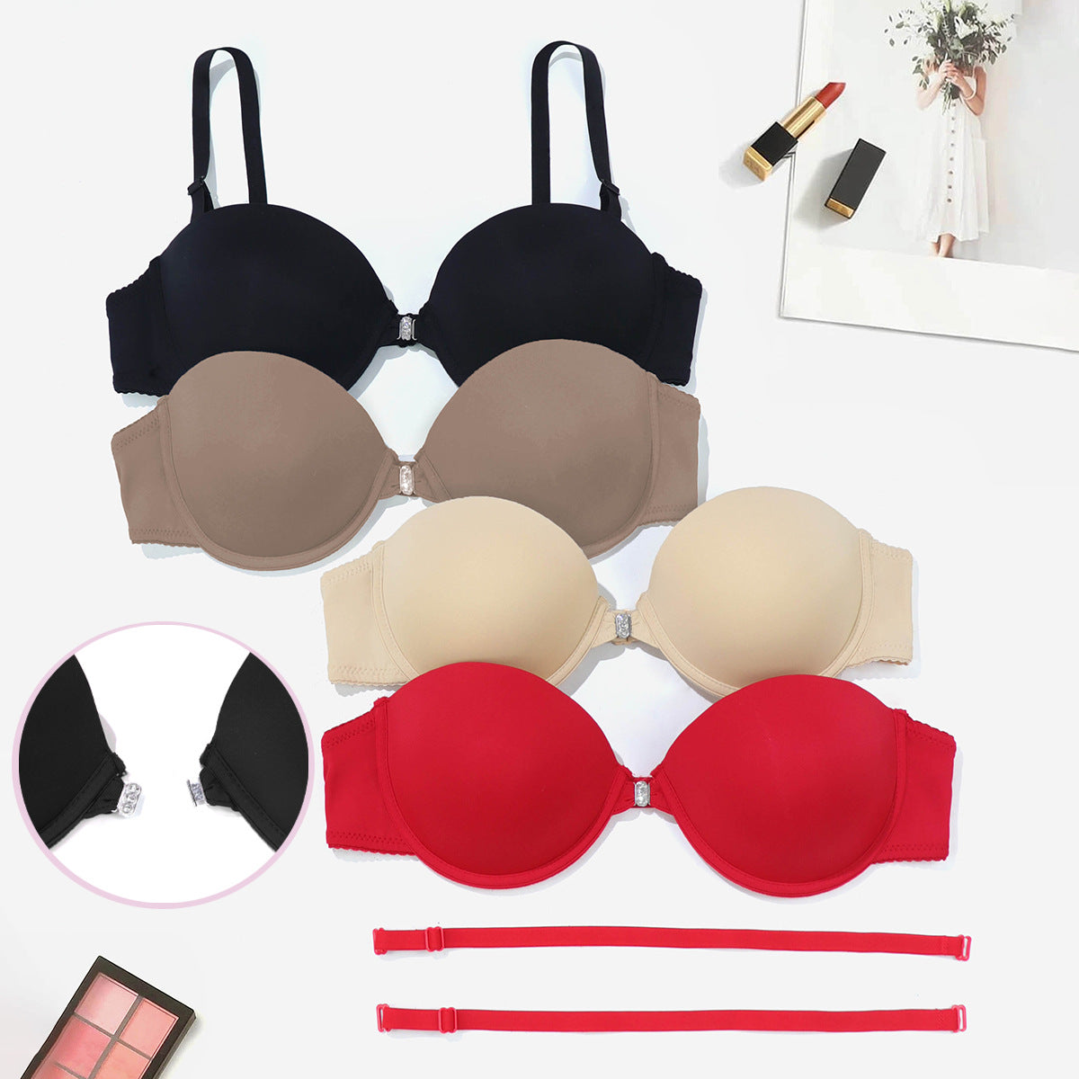 Plunge Front-Closure Strapless Bra