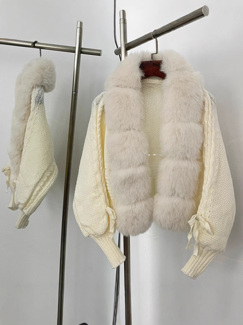 NUVOK Celeste Knit Cardigan with Faux Fur Collar