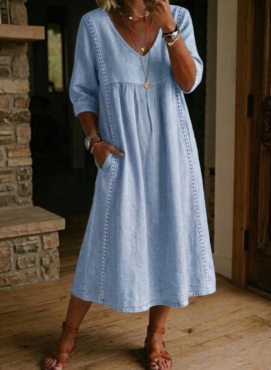 Linnea Lace-Trim Linen Dress