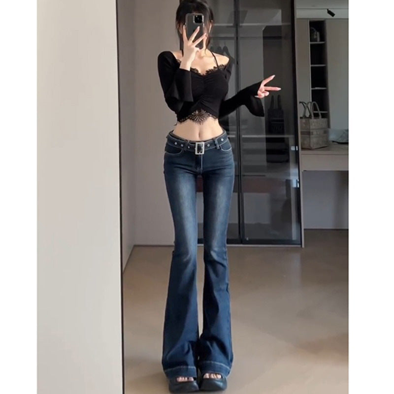 Kensington Belted Micro-Flare Jeans