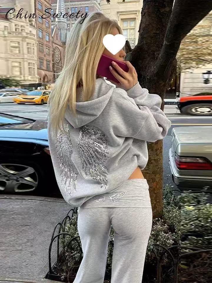 Angel Wing Sequin Hoodie Set