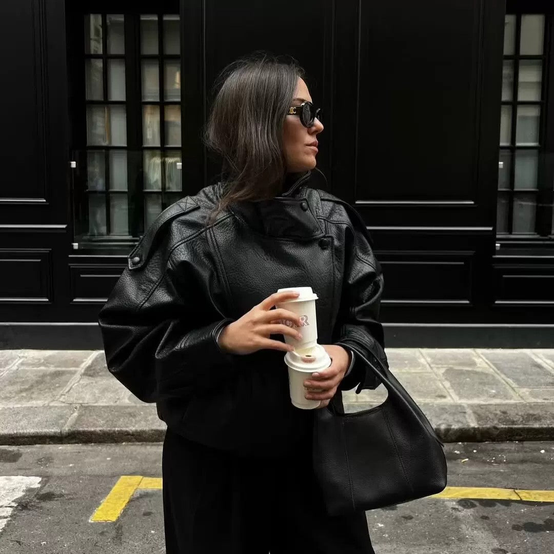Vera Faux Leather Scarf-Collar Jacket