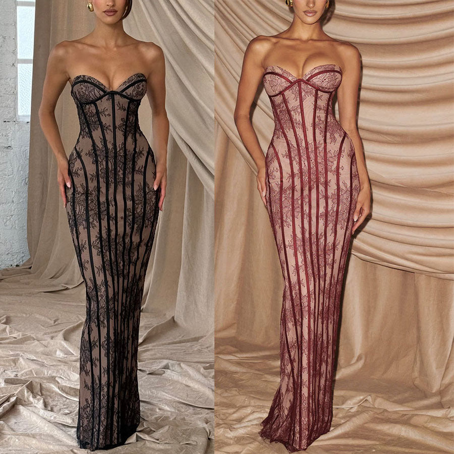 Valencia Lace Lace-Up Maxi Dress