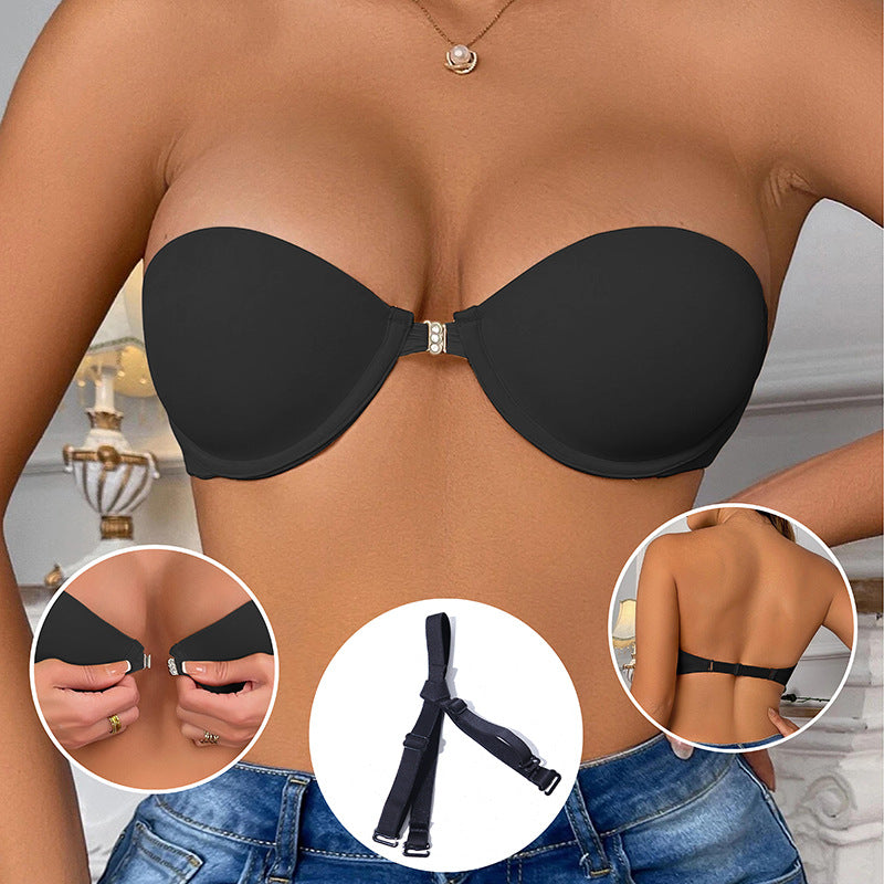 Plunge Front-Closure Strapless Bra