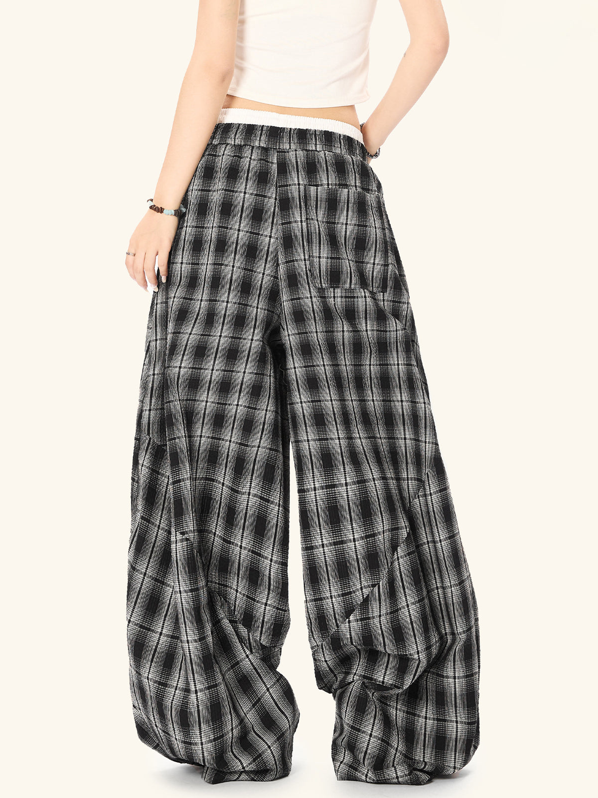 Gingham High-Waist Wide Trousers