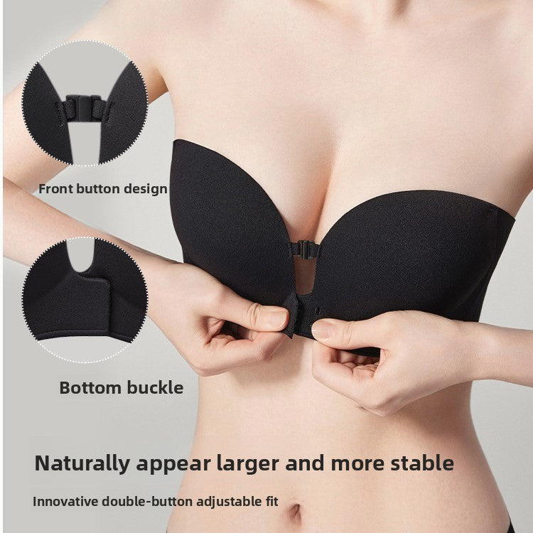 Cotton Front-Buckle Strapless Bra