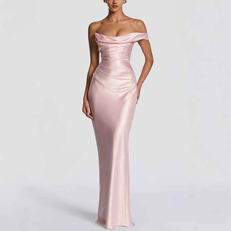 Celine Off-Shoulder Satin Dress