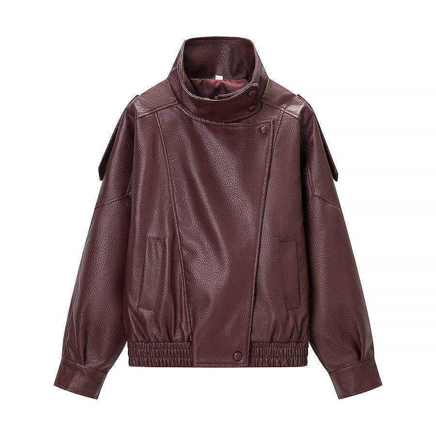 Vera Faux Leather Scarf-Collar Jacket