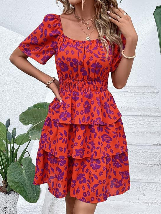 Flora Tiered Square-Neck Dress