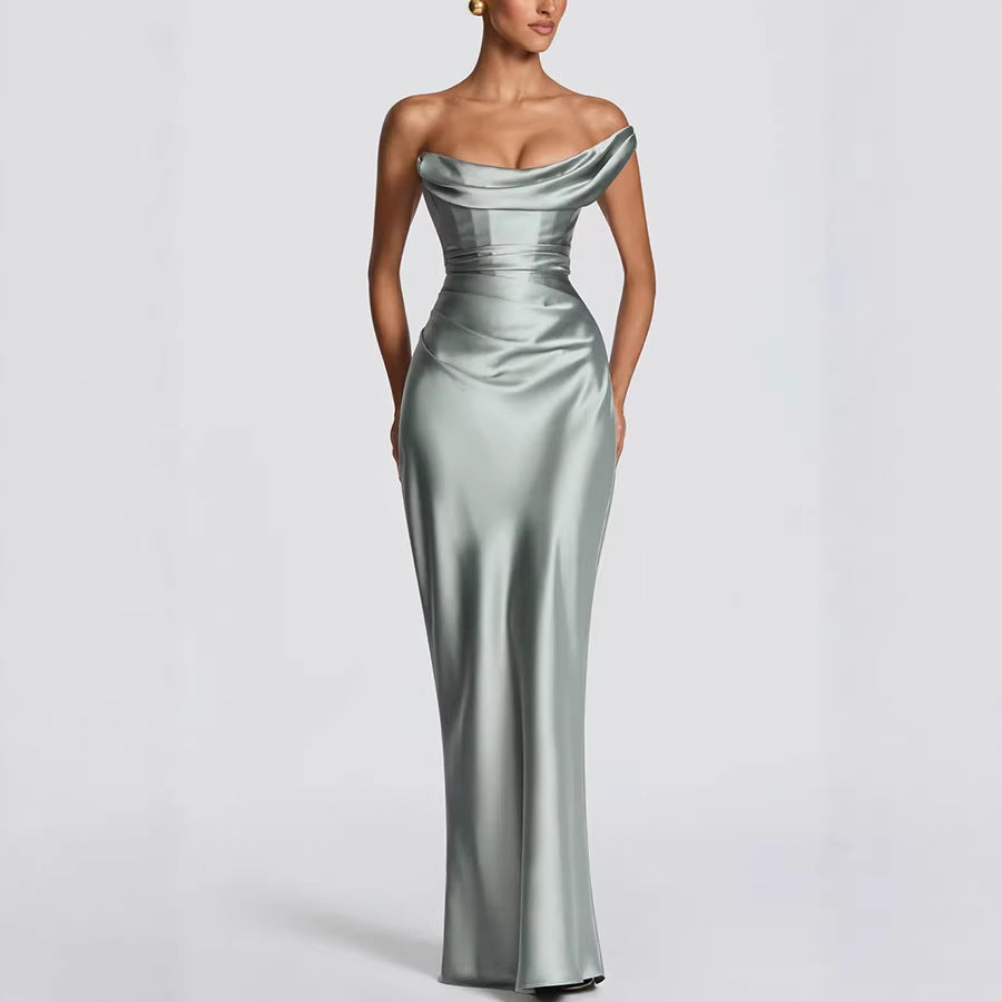 Celine Off-Shoulder Satin Dress