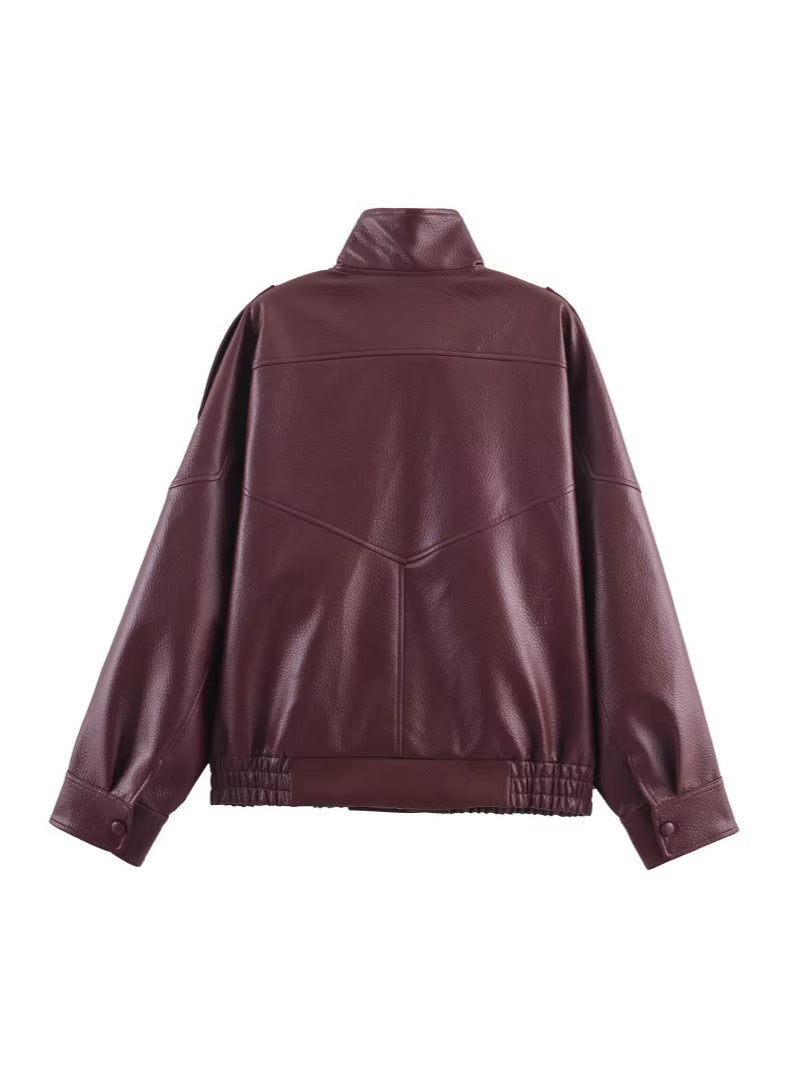 Ines Stand-Collar Faux Leather Jacket