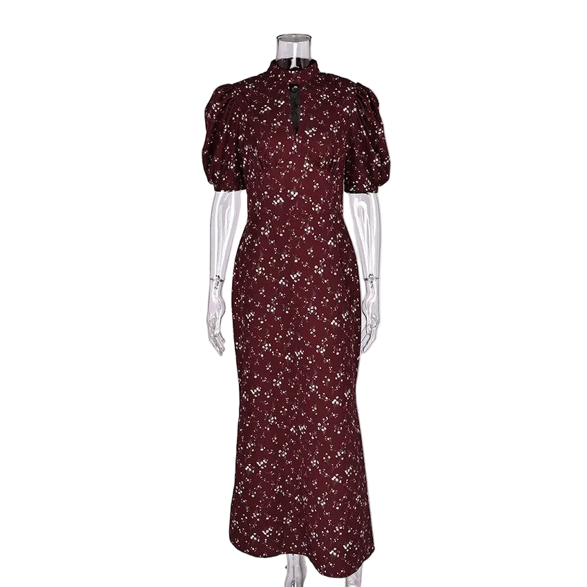 NUVOK Rosalie Floral Deep-V Maxi Dress in wine