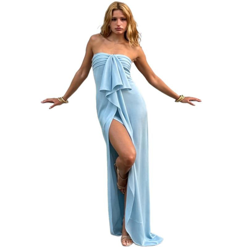 Lyra One-Shoulder Satin Slit Dress