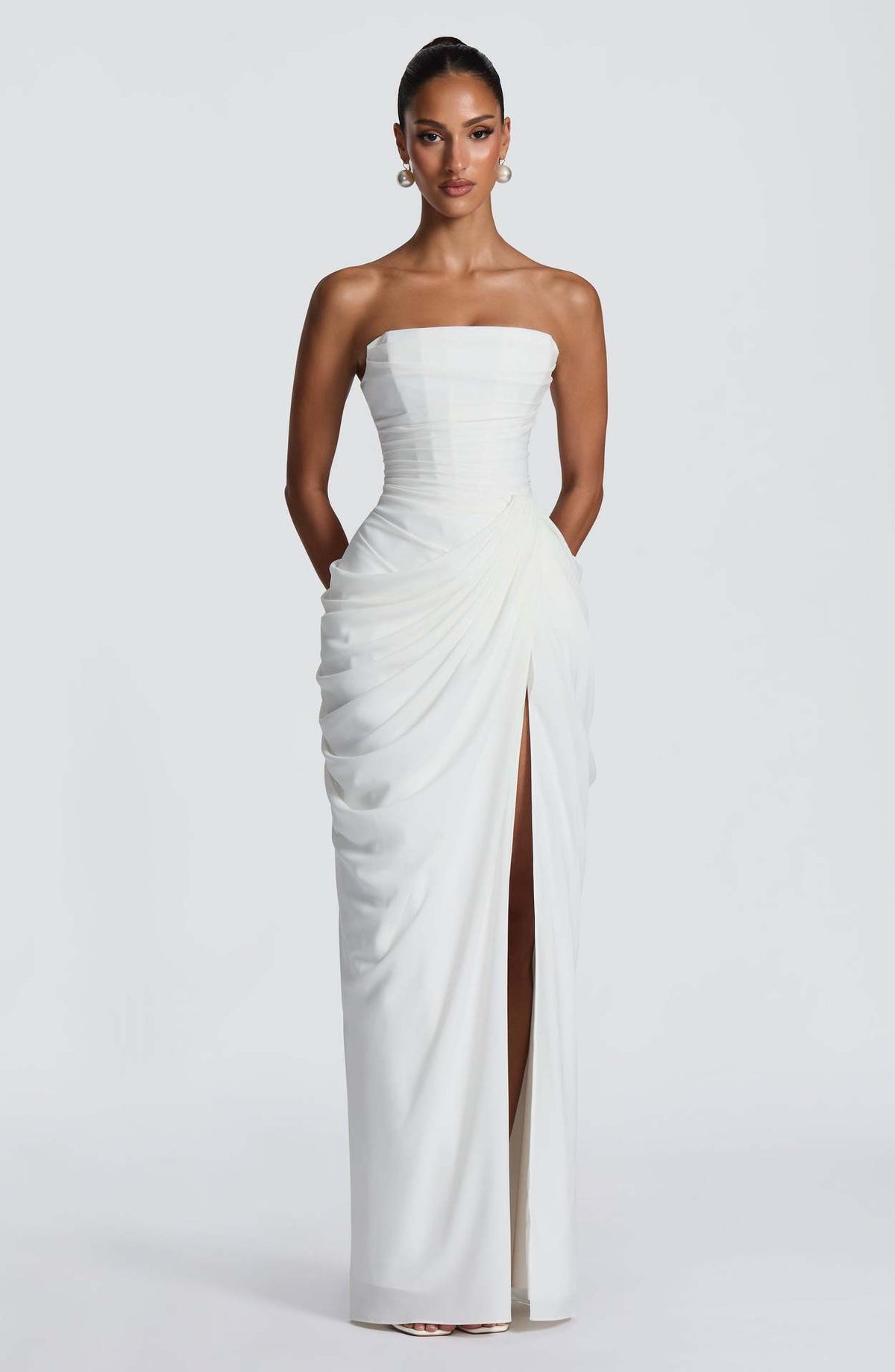 Ondine Ruffled Off-Shoulder Slit Dress