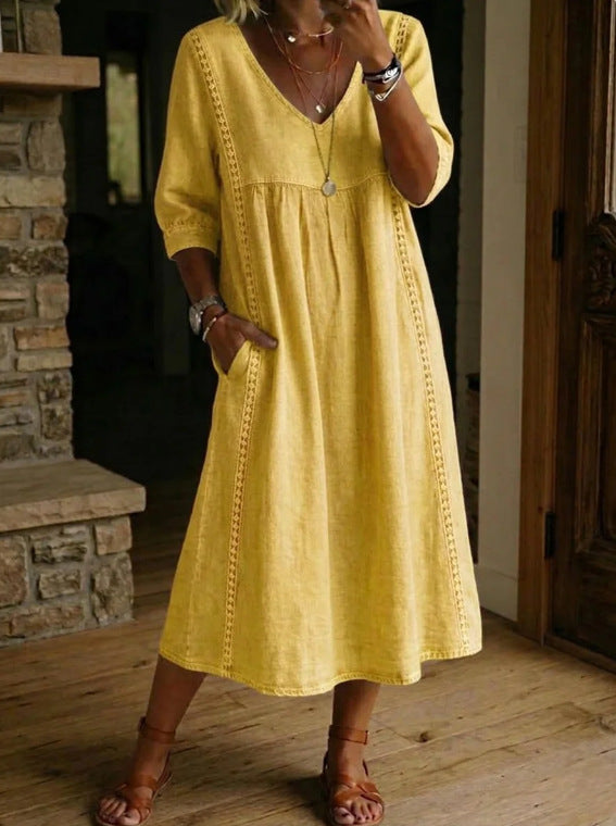 Linnea Lace-Trim Linen Dress