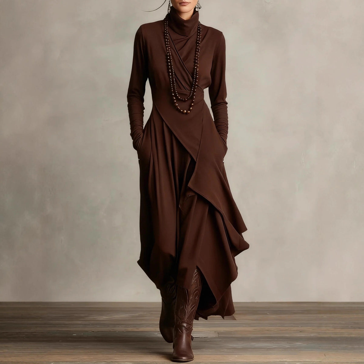 Elodie Half-Turtleneck Knit Maxi Dress
