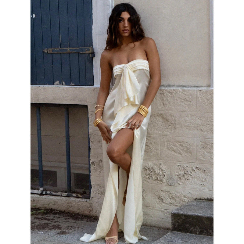 Lyra One-Shoulder Satin Slit Dress