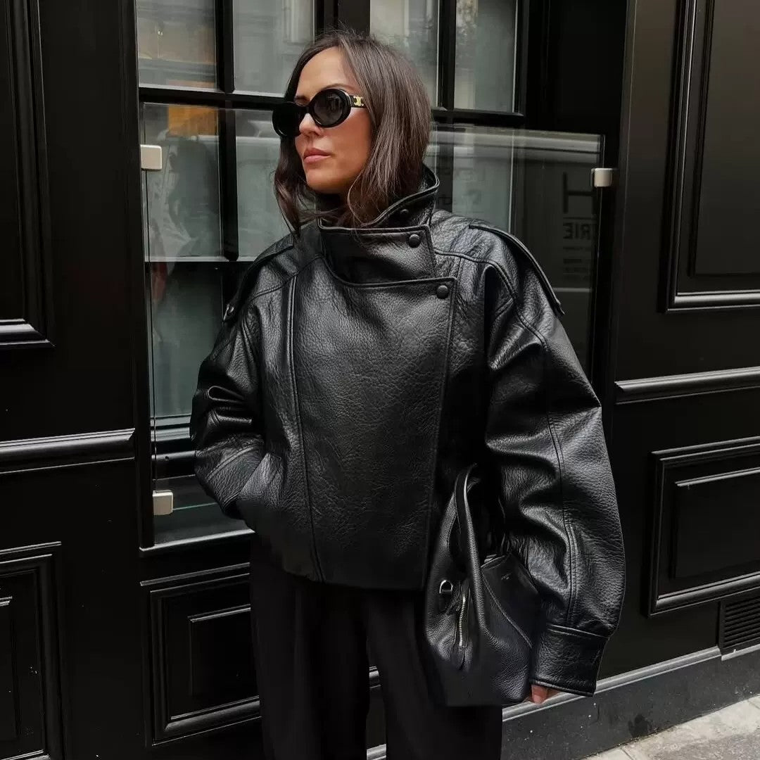 Vera Faux Leather Scarf-Collar Jacket