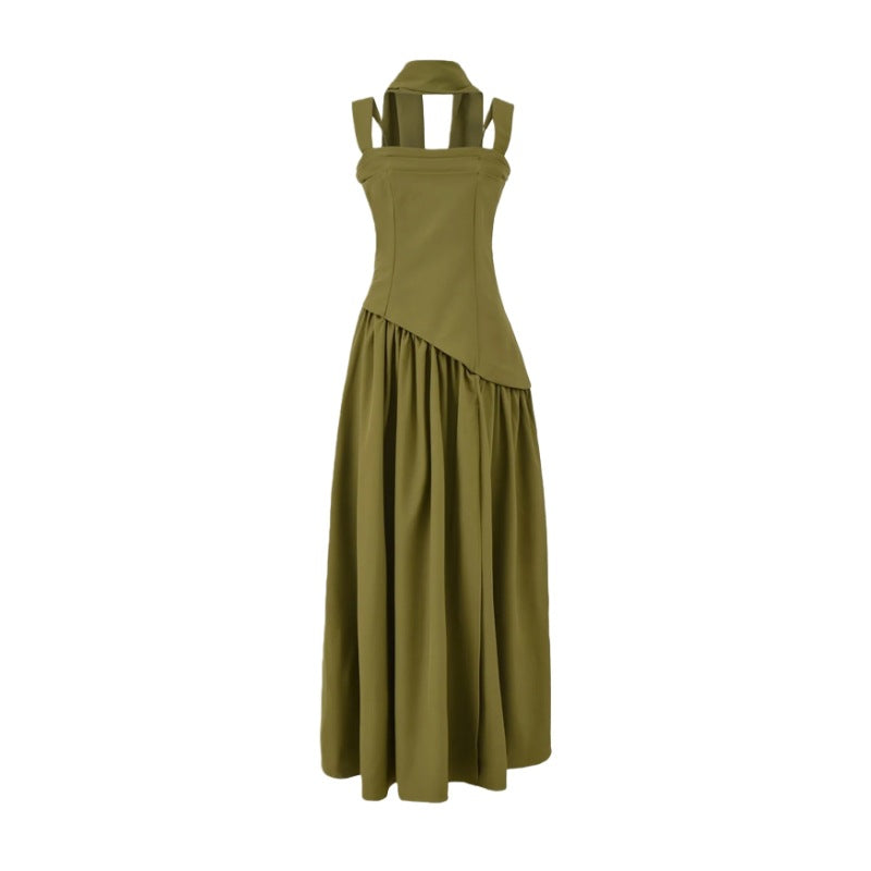 Palais Pleated Scarf-Strap Maxi Dress