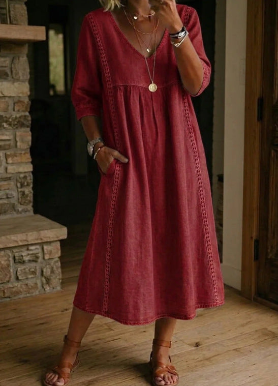 Linnea Lace-Trim Linen Dress