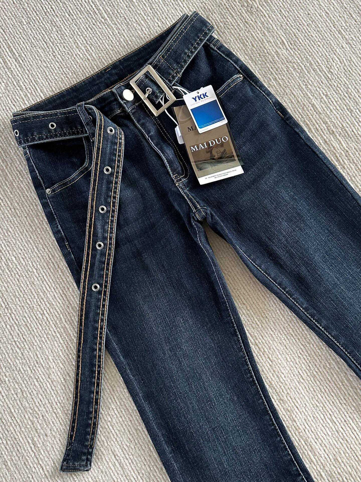 Kensington Belted Micro-Flare Jeans