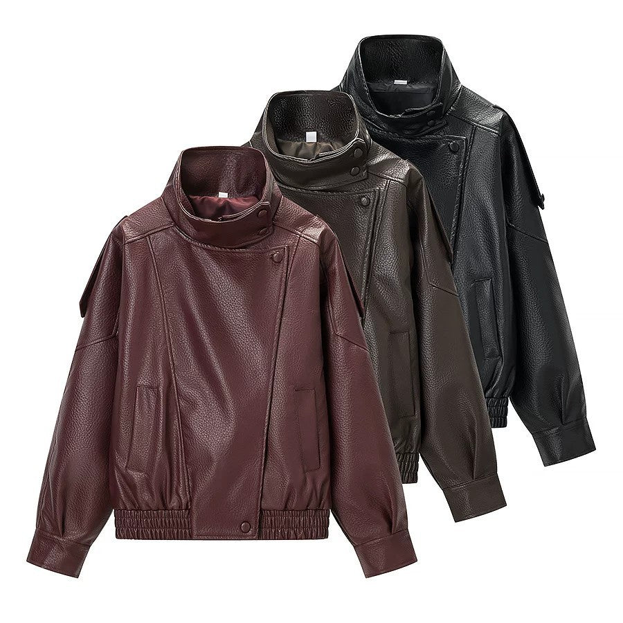 Vera Faux Leather Scarf-Collar Jacket