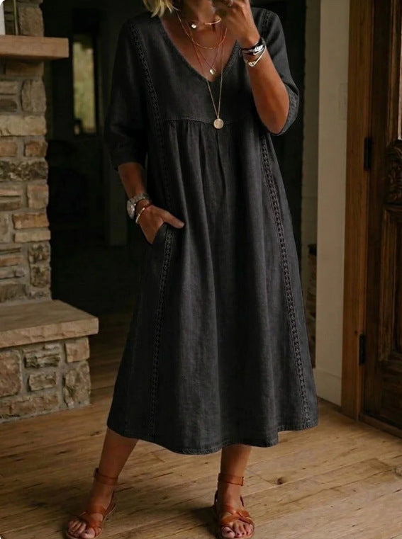 Linnea Lace-Trim Linen Dress