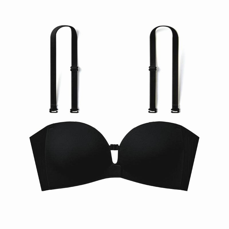Cotton Front-Buckle Strapless Bra