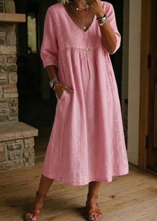 Linnea Lace-Trim Linen Dress
