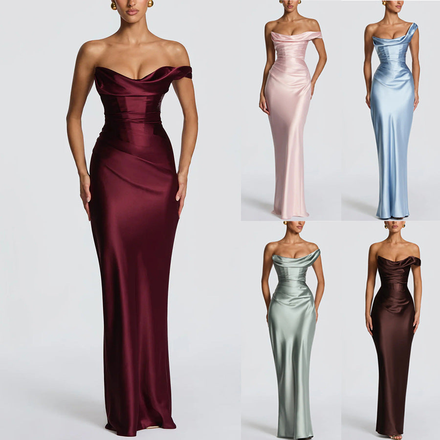 Celine Off-Shoulder Satin Dress
