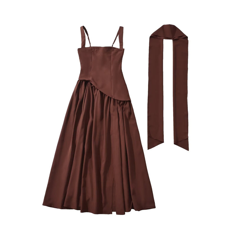 Palais Pleated Scarf-Strap Maxi Dress