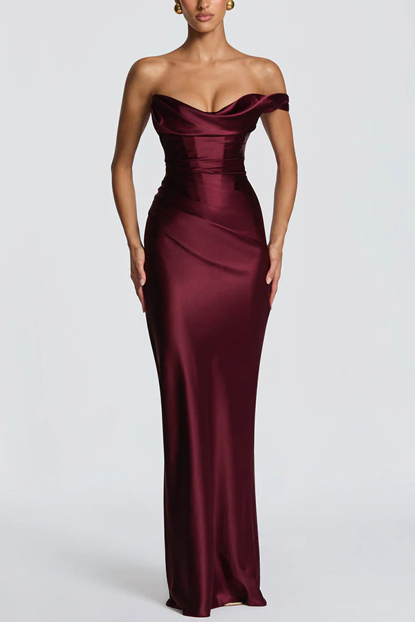 Celine Off-Shoulder Satin Dress