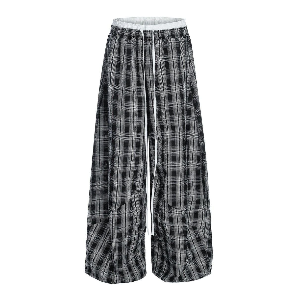 Gingham High-Waist Wide Trousers