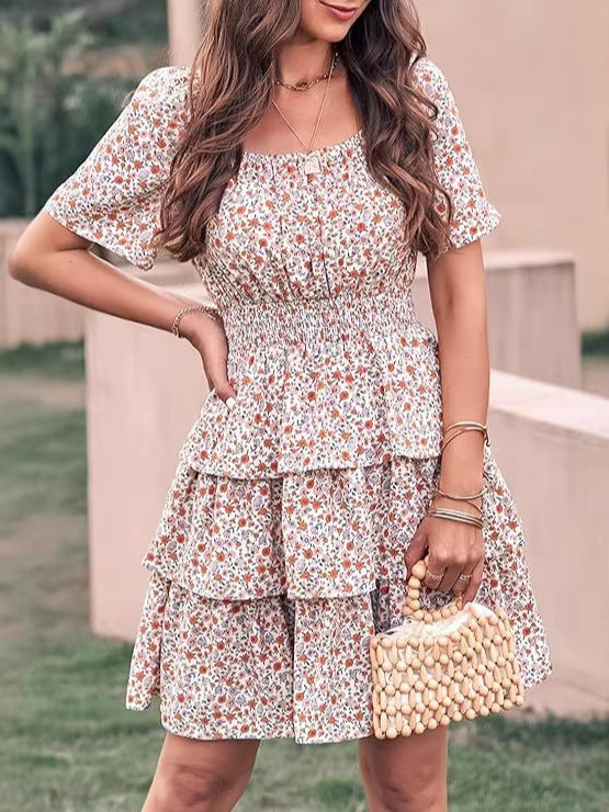 Flora Tiered Square-Neck Dress