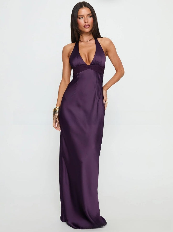 Violette Pleated Deep-V Dress