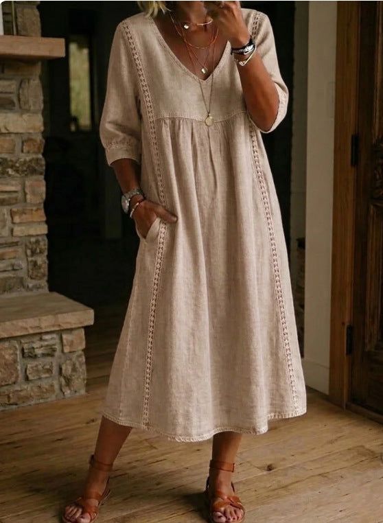 Linnea Lace-Trim Linen Dress