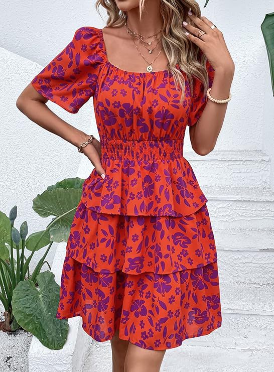 Flora Tiered Square-Neck Dress