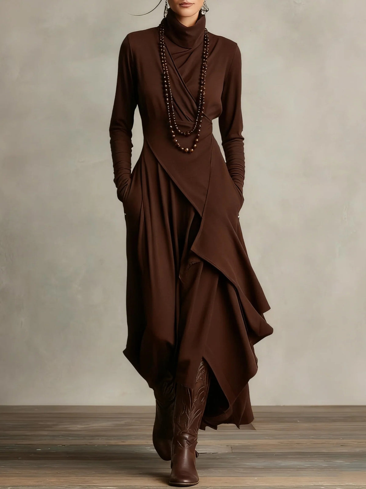 Elodie Half-Turtleneck Knit Maxi Dress