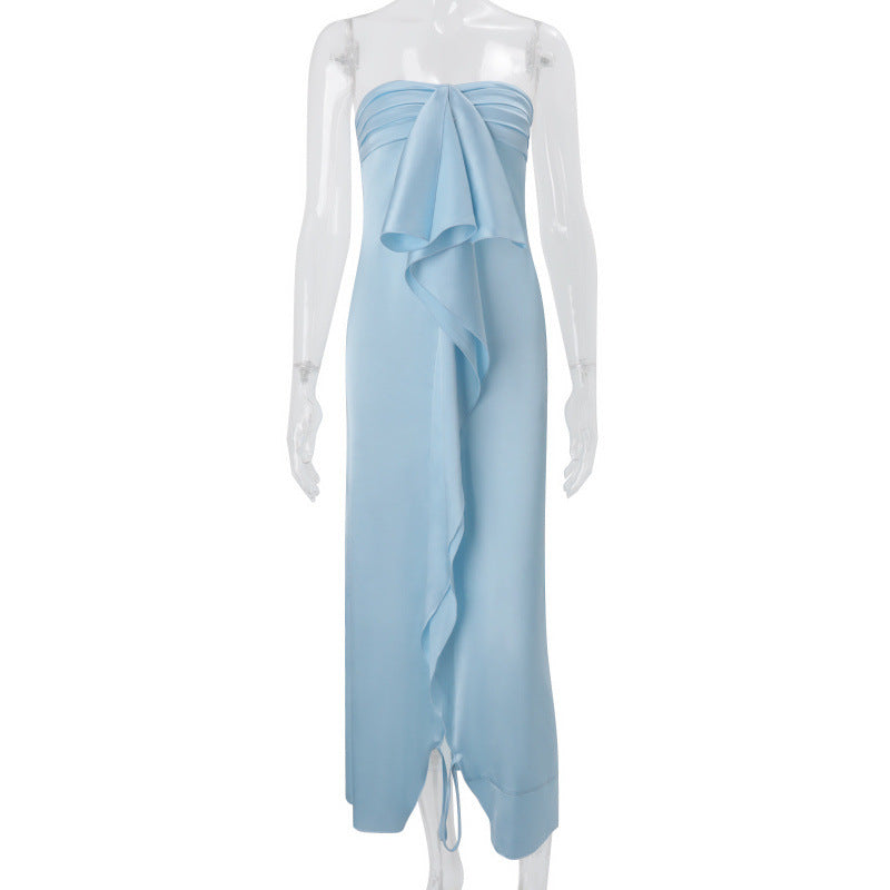 Lyra One-Shoulder Satin Slit Dress