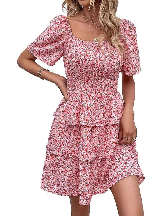 Flora Tiered Square-Neck Dress