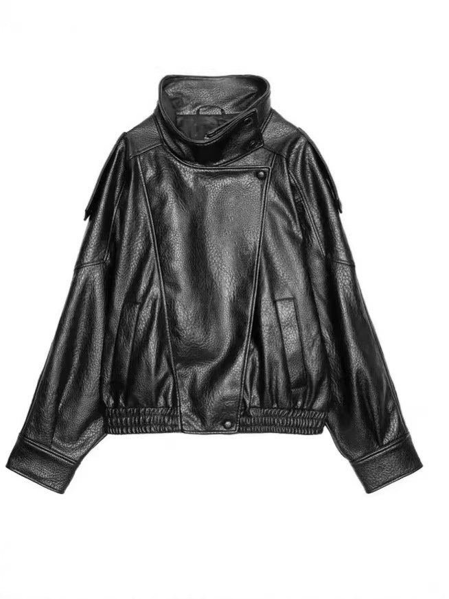 Ines Stand-Collar Faux Leather Jacket