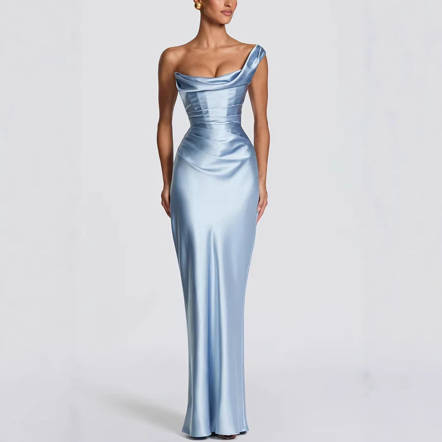 Celine Off-Shoulder Satin Dress
