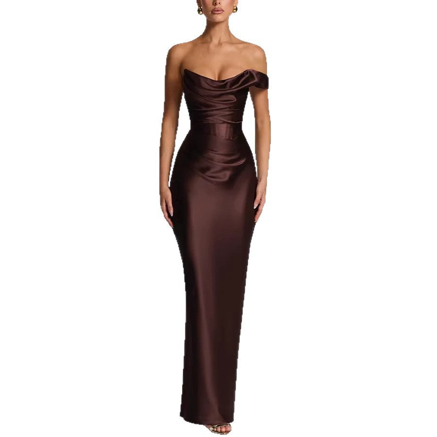 Celine Off-Shoulder Satin Dress