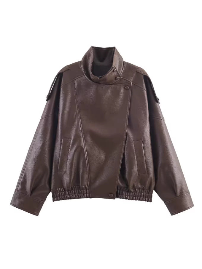 Ines Stand-Collar Faux Leather Jacket