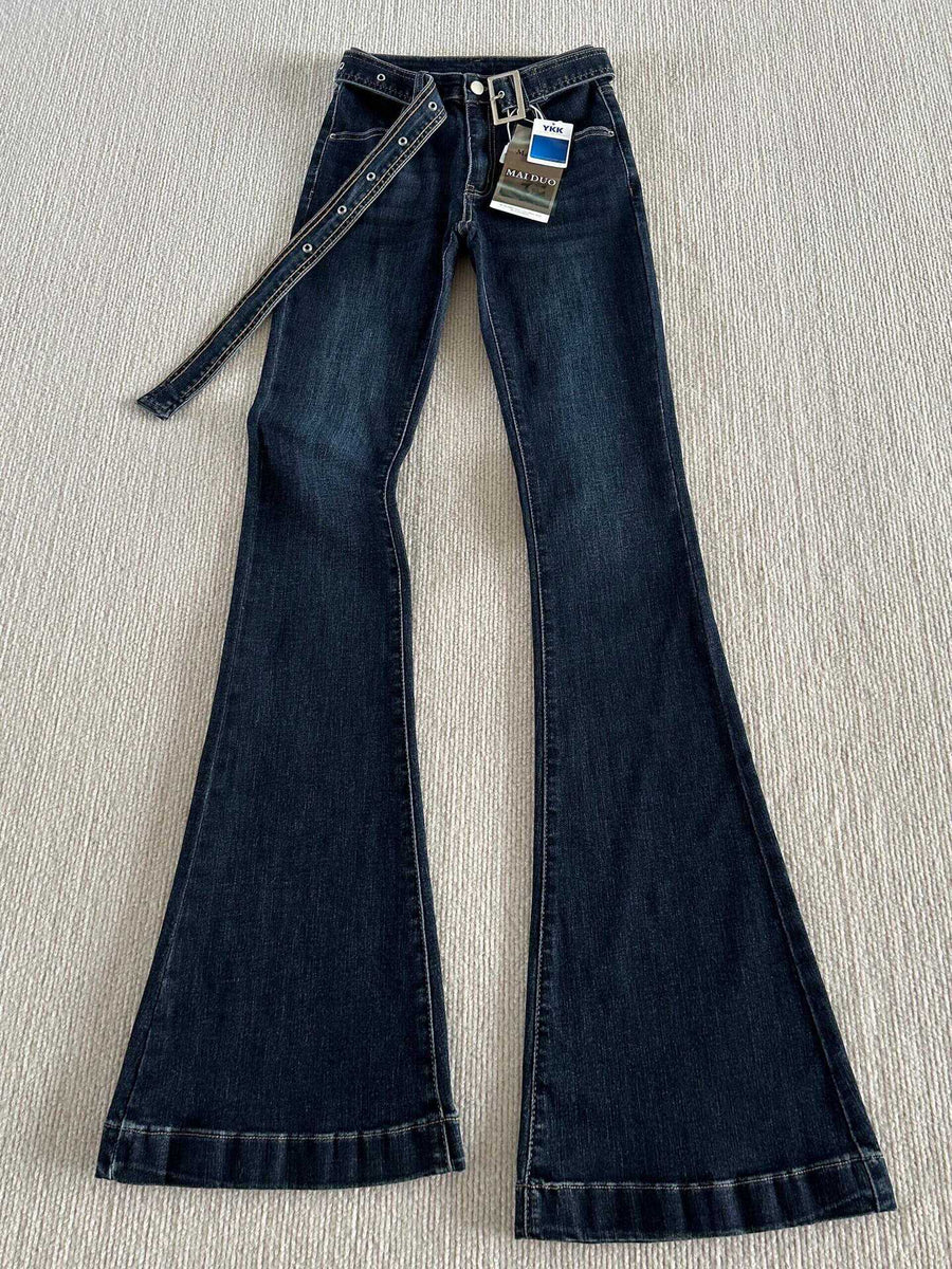 Kensington Belted Micro-Flare Jeans