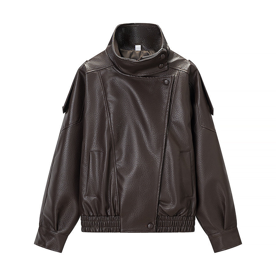 Vera Faux Leather Scarf-Collar Jacket