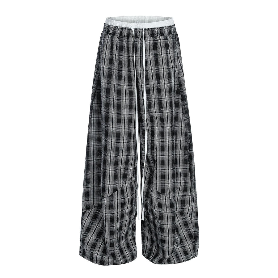 Gingham High-Waist Wide Trousers