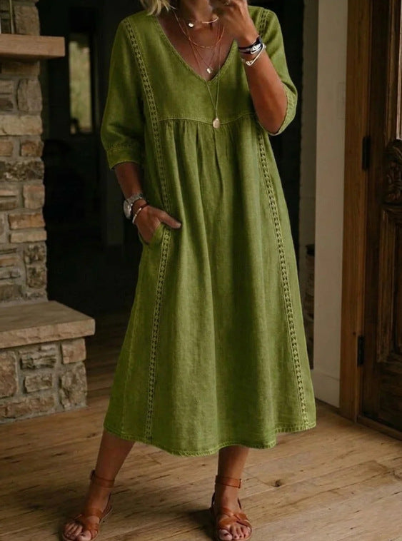 Linnea Lace-Trim Linen Dress