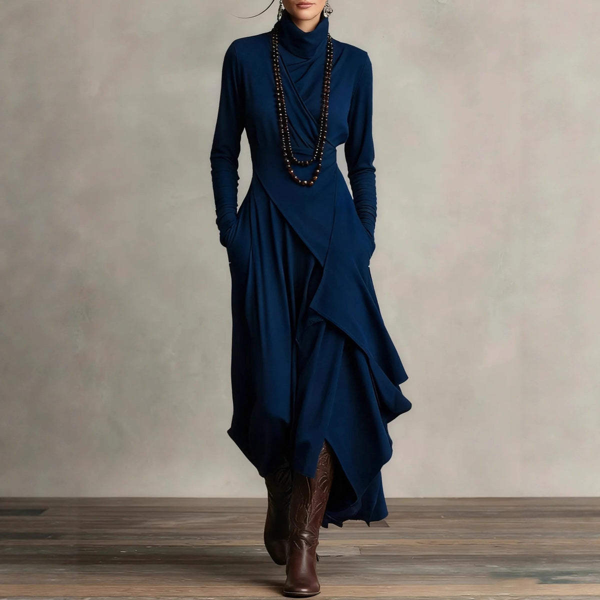 Elodie Half-Turtleneck Knit Maxi Dress