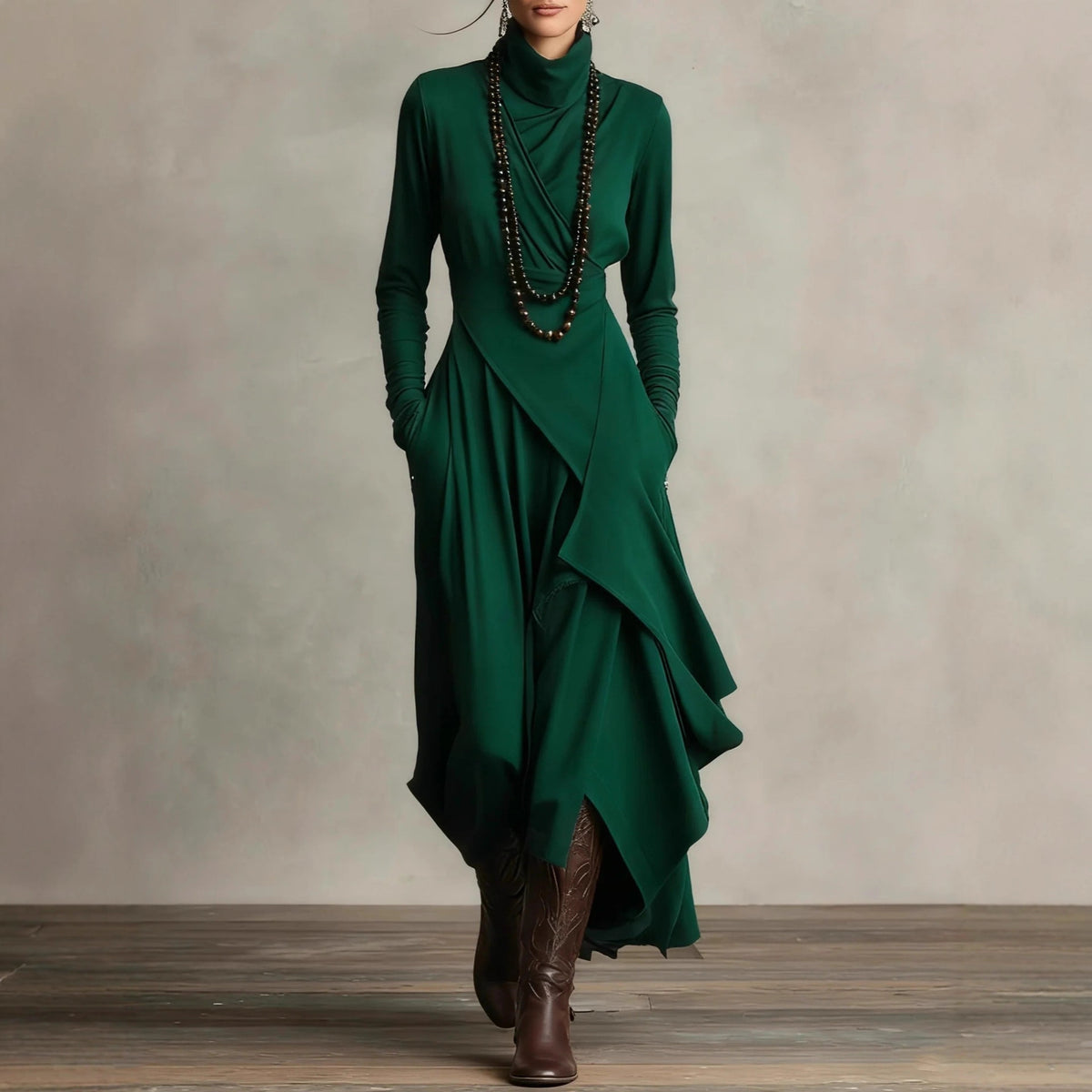 Elodie Half-Turtleneck Knit Maxi Dress
